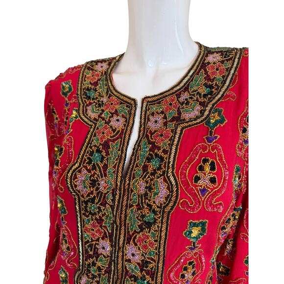 Niteline HE-RO Beaded Silk Jacket Vintage 90's NWT Medium Holiday Party - Picture 5 of 8
